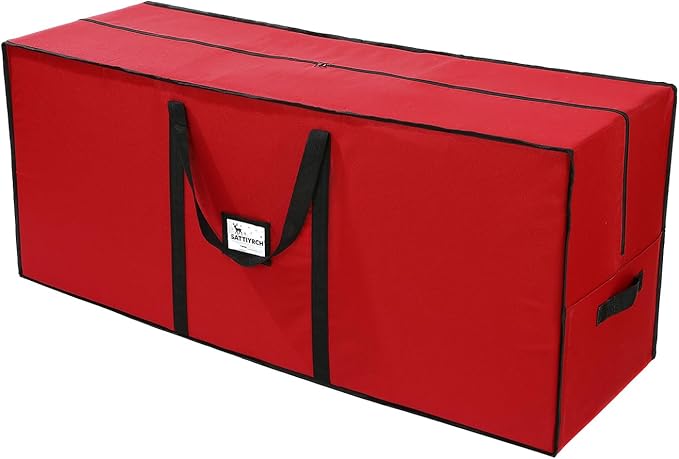 Sattiyrch Rolling Christmas Tree Storage Bag for 6-7.5ft Trees, 600D Heavy-Duty Canvas with Wheels, Wide Double-Zip Opening, Reinforced Multi-Handle, Label Window,45" x 15" x 20"