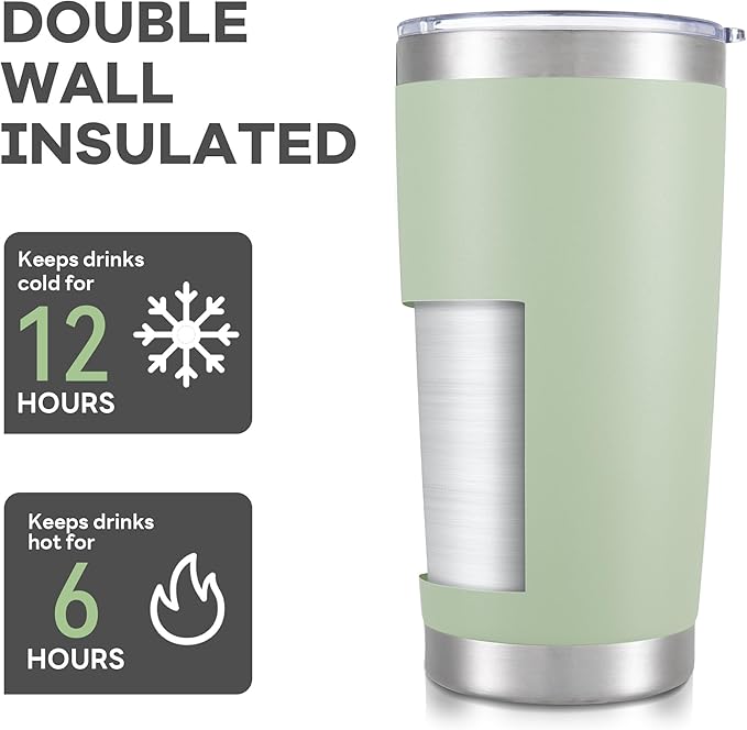 20 oz Tumbler with Lid Stainless Steel Insulated Tumblers Bulk Double Wall Vacuum Cups Powder Coated Travel Mug Keep Drinks Cold and Hot, Sagebrush Green, 4 Pack