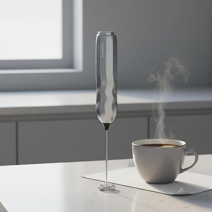 Handheld Milk Frother, Fast Powerful Drink Mixer Battery operated with Stainless Steel Whisk for Coffee (Silver with Stand)
