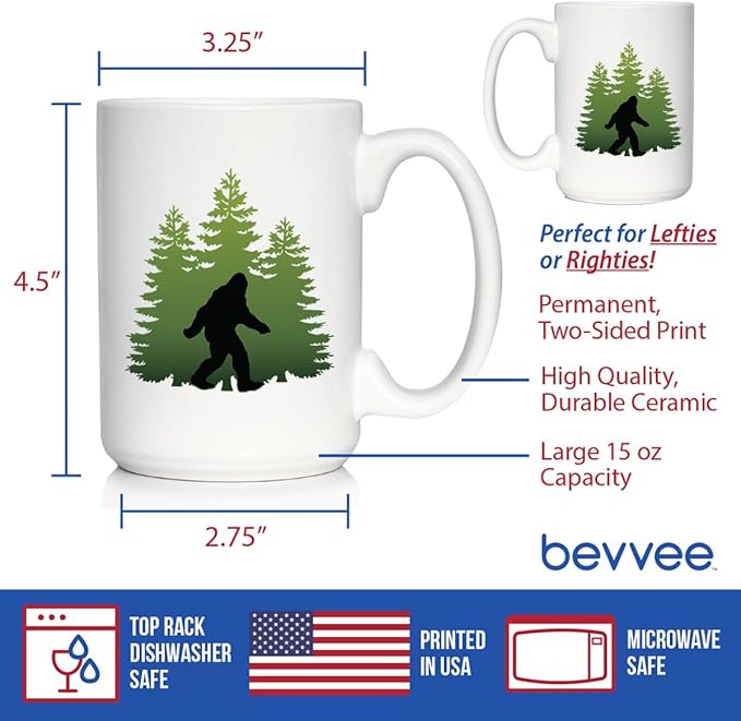 Bevvee Bigfoot Coffee Mug - Funny Bigfoot Gifts for Sasquatch Enthusiasts - Large 15oz White Ceramic Mug