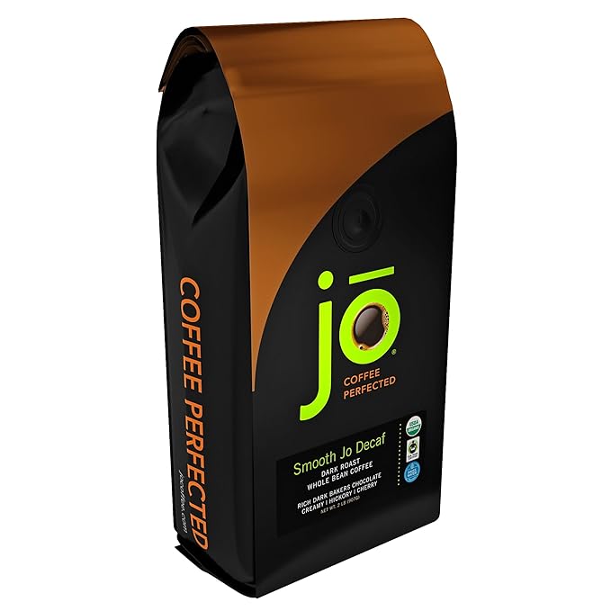SMOOTH JO DECAF: 2 lb Organic Dark French Roast Whole Bean Coffee, Swiss Water Process, Rich Creamy Fair Trade Certified, 100% Arabica Certified Organic, Chemical & Gluten Free by Jo Coffee®