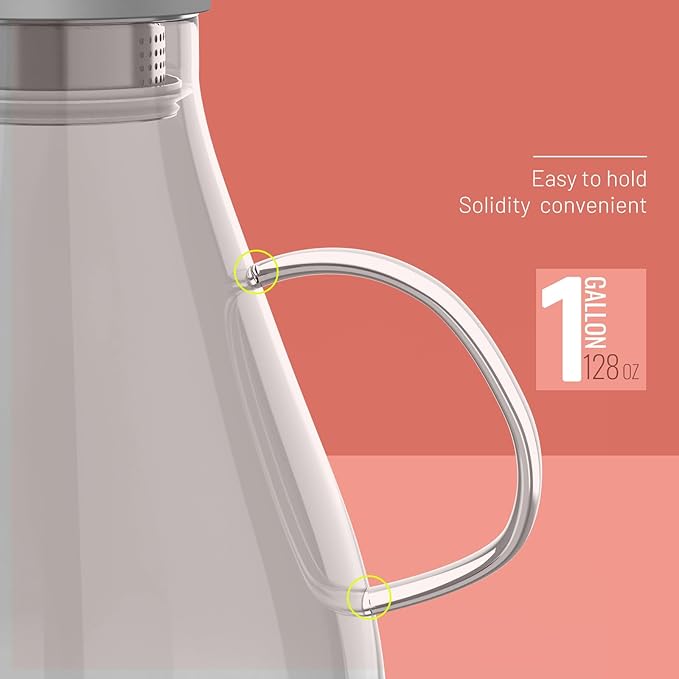 Glass Pitcher With Lid, 128 oz Glass Water Pitcher For Fridge, 1 Gallon glass Pitchers With Handle And Lid, Hot and Cold Beverages Tea pitcher, Jug, Carafe, Juice Coffee Milk pitchers