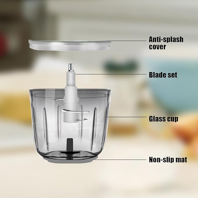 1.3Cup Food Processor Replacement Glass Bowl- Mini Food Processor & Portable Small Food Chopper for Vegetables Fruit Salad Onion Garlic,Kitchen Replacement (For our food processors only)