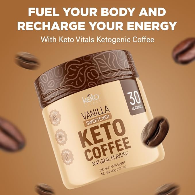 Keto Vitals Instant Keto Coffee Powder - 30 Servings - Low-Calorie Vanilla Sweetened Coffee with Keto-Friendly Creamer