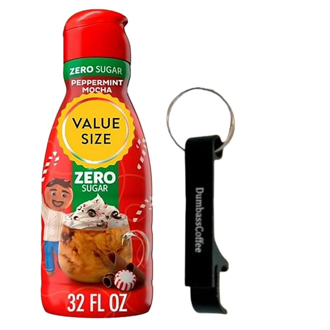 Dumbass Coffee Liquid Coffee Creamer, 32 fl oz Bottle of Creamy Smooth Delightful Coffee Creamer and Bottle Opener Keychain (Zero Sugar Peppermint Mocha) Keychain