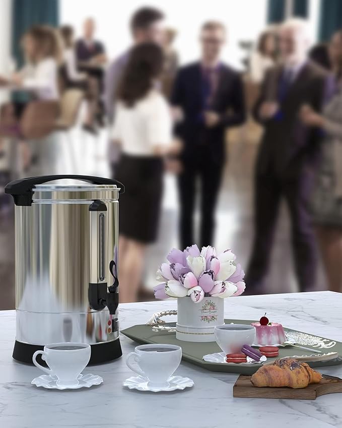 120 Cup Coffee Urn, 18L/4.8Gal Large Capacity Stainless Steel Electric Coffee Percolator, Fast Brew Hot Beverage Dispenser with Auto Keep-Warm, for Party Buffet Catering