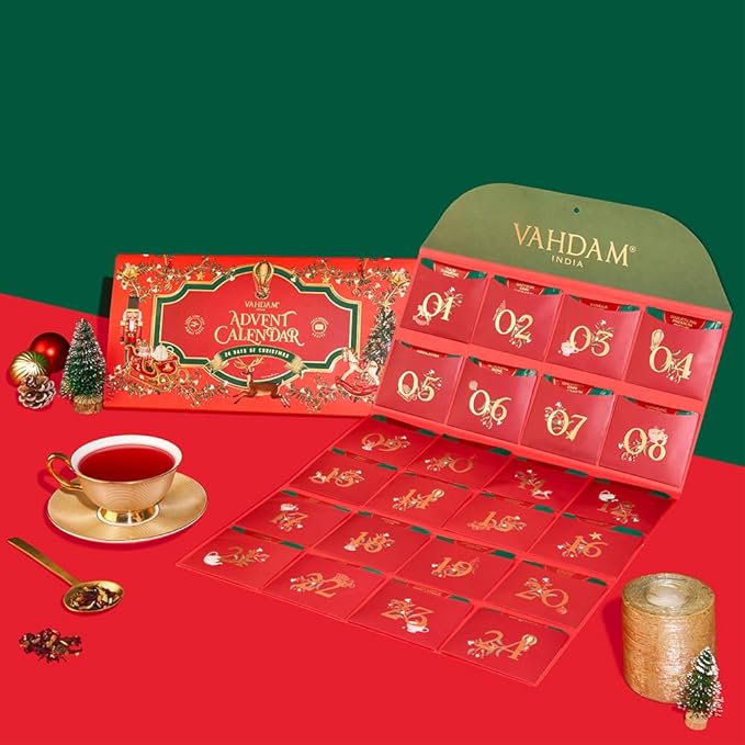 VAHDAM, Limited Edition Christmas Tea Gift Set | 24 Unique Loose Leaf Tea - Folding Holiday Gift Box | Christmas Presents For Women, Men and Adults