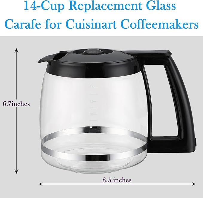 14-Cup Glass Carafe Replacement Compatible with Cuisinart Coffee Maker Models DCC-2200RC, DCC-2200, DCC-2600, DCC-2800, DCC-3200, DCC-3200P1, DCC-3200FR, DCC-T20, DCC-1800FR, CBC-7400, CBC-7000PC