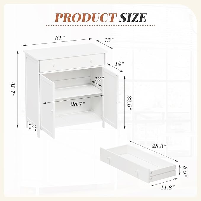 Oakcloud Modern 2-Door Sideboard Buffet Cabinet with Drawers - Coffee Bar Station, Adjustable Shelves, Magnetic Door & Anti-Tip Design, Storage Cabinet for Dining Room, Living Room