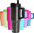 Elemental 32 oz 100% Leak Proof Tumbler with Handle & Straw - Stainless Steel Double Wall Insulated Tumbler for Hot and Cold Beverages - Travel Coffee Mug with Sip & Straw Lid - Gunmetal