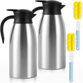 2 Pcs 68 OZ Insulated Coffee Carafe – Thermal Stainless Steel Carafe for Hot Liquids | Double Wall Coffee Thermos Dispenser with Cleaning Brushes – Keep 12H Hot & 24H Cold