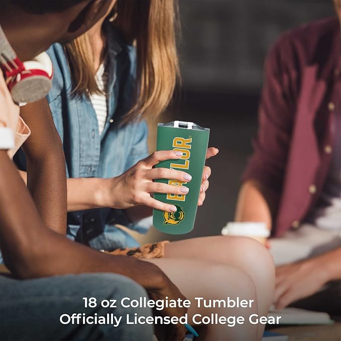 Campus Colors NCAA Stainless Steel Tumbler perfect for Gameday - 18 oz - Double Walled - Keeps Drinks Perfectly Insulated (Baylor Bears - Green)