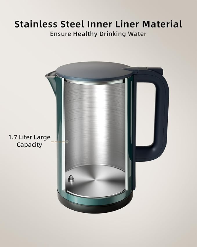 Electric Kettle temperature control 1.7-liter stainless steel kettle,Five Temperature Control Modes,Two-hour heat retention,Green