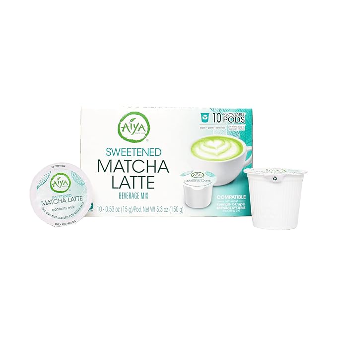 Aiya Creamy Matcha Latte Pods - Authentic Matcha with Rich Notes of Vanilla, Convenient Single-Serve Pods (10 Count, Sweetened)