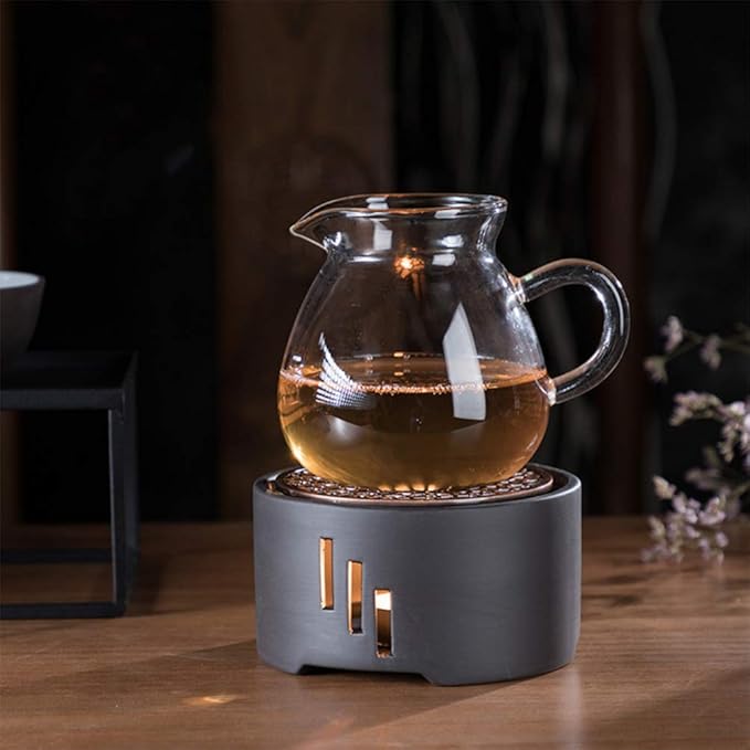 Cabilock Ceramic Tea Warmer with Candle Stand and Mat 4.5 Inch Compact Teapot Heater for Home Cafe Milk Warmer and Office Use