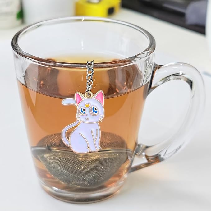 2 pcs tea infuser loose tea strainer, heart shaped stainless steel loose leaf tea infuser tea ball, cute pendant tea ball set tea gifts for tea lovers women (Black Cat + White Cat)