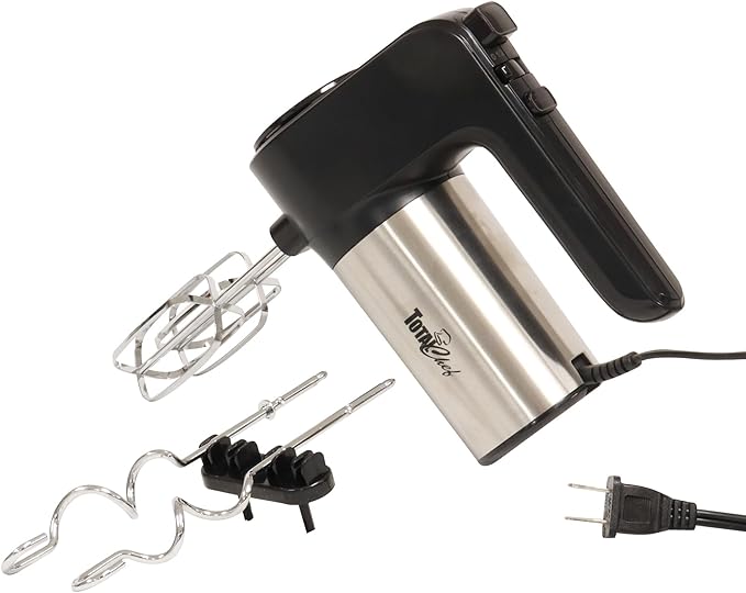 Total Chef Electric Hand Mixer – 6 Speed Handheld Blender, Electric Egg Beater with Whisk, Beater, Dough Hooks, Storage Case, Turbo Boost for Cake Mix, Batidora de Mano Eléctrica