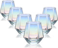 CUKBLESS Wine Glasses Set of 6 (10 Oz), Stemless Wine Glass for Red and White Wine, Iridescent Diamond Shaped Glassware for Whiskey, Cocktail, mixed wine, soft drink, and more