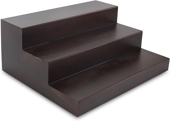 BARsics 3 Tiered Walnut Wood Liquor Bottle Shelf, Back Bar Riser Display 15x12x6 inch