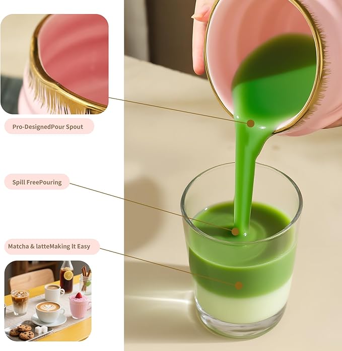 7-Piece Matcha Set: Matcha Bowl + Bamboo Whisk Kit, Ceremonial Matcha Whisk Tools with Golden Texture Details, Japanese Tea Ceremony Starter Kit, Unique Matcha Gift (pink)