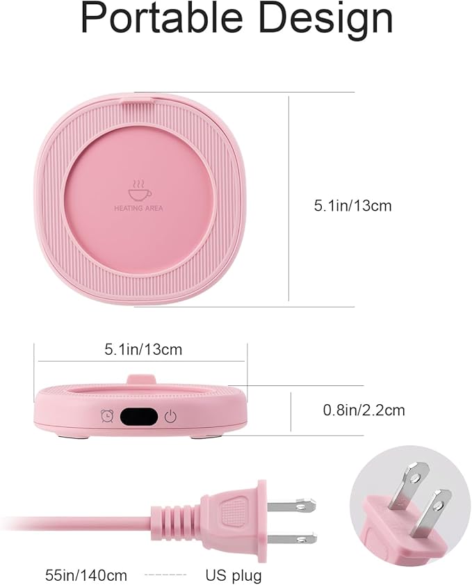 Bsigo Cute Cat Mug Set with Electric Smart Mug Warmer for Home & Office, Beverage Tea or Coffee Cup Warmer with 3-Temp Settings, 8H Auto Shut Off, Pink