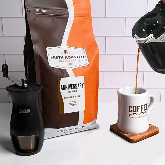 Fresh Roasted Coffee, Anniversary Blend, 5 lb (80 oz), Medium Roast, Kosher, Ground