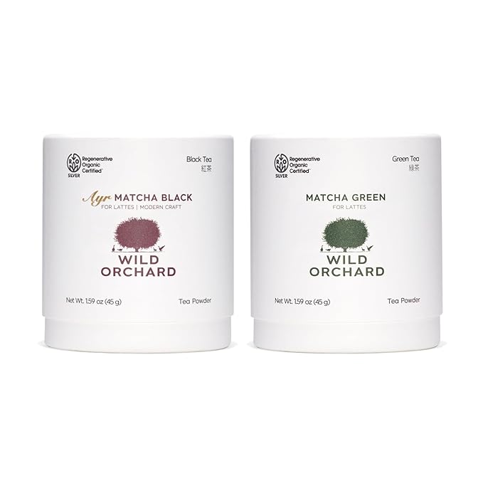 Wild Orchard Jeju Black Matcha and Matcha Green 2-Pack - 100% Regenerative Organic Certified - Premium Grade Black Matcha Tea Powder & Matcha Green Tea Powder Cultivated on Jeju Island in South Korea