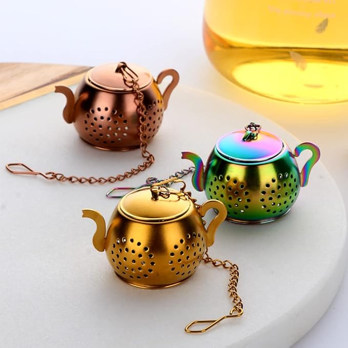 3 Pack Tea Infuser - Stainless Steel Reusable Strainer Filters Ball for Loose Tea - Rainbow Gold