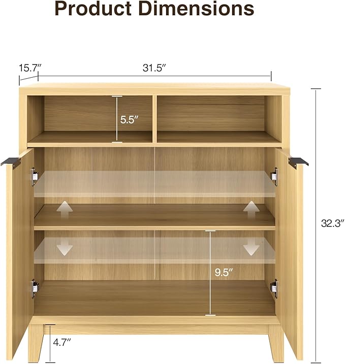 Modern Buffet Cabinet with Fluted Doors, Solid Wood Legs & Thickened Top, 31.5" Multi-Functional Storage Sideboard for Kitchen, Dining Room, Hallway (Natural Wood, 1 PCS)