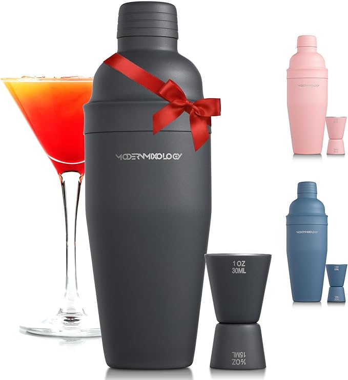 Modern Mixology Matte Black Bartender Kit – Cocktail Shaker and Jigger Set, 24oz Drink Mixer with Cap – Home Bar Tools for Mixing Cocktails, Martini, Margarita – Sleek Gift for Men & Women