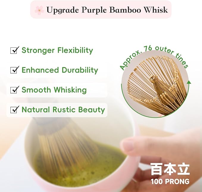 Matcha Whisk Set – Japanese Tea Ceremony Kit with Ceramic Bowl, Purple Bamboo Whisk (Chasen), Holder, Sifter & Scoop – Complete Matcha Kit, Women Gifts for Tea Lovers