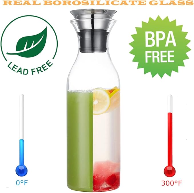 Karafu 50 Ounces/1.5 Liter Glass Carafe with Lid, Borosilicate Glass Pitcher for Hot/Cold Water, Ice Tea and Juice Beverage