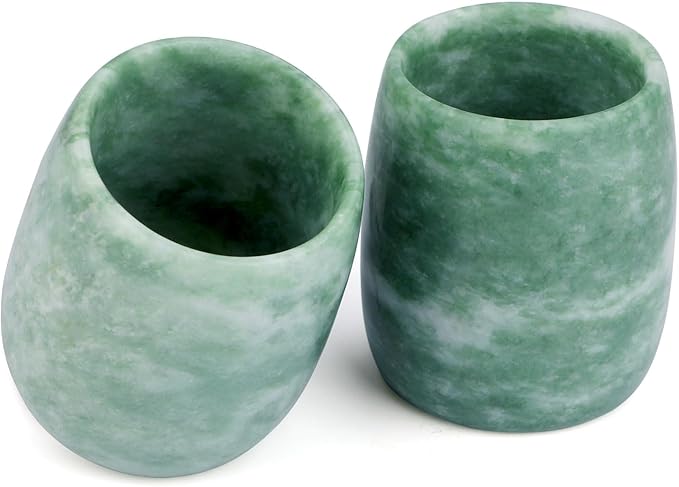 gemshan Jade Tea Cups Top Grade Natural Jade Cup 2 Pack, Hand-made Teacups Coffee Mug Wine Mug for drinking Tea Coffee Wine Beer Hot Drinks