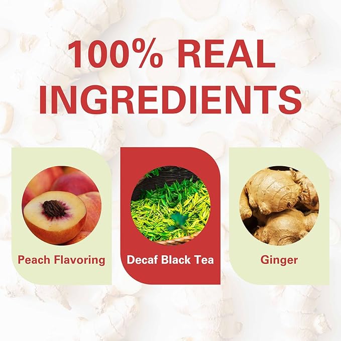 WT WEETEE Decaf Ginger Peach Black Tea Bags 50 Counts, Made of Decaffeinated Black Tea, Ginger & Natural Peach Flavor, Flavored Fruit Tea Bags