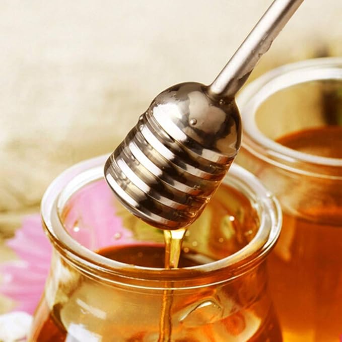 Stainless Steel Honey Dipper Stick 6.3 Inch Honey Wand Server for Honey Pot Dispense Drizzle Honey, Wedding Party Favors, Baby Shower (Yellow)