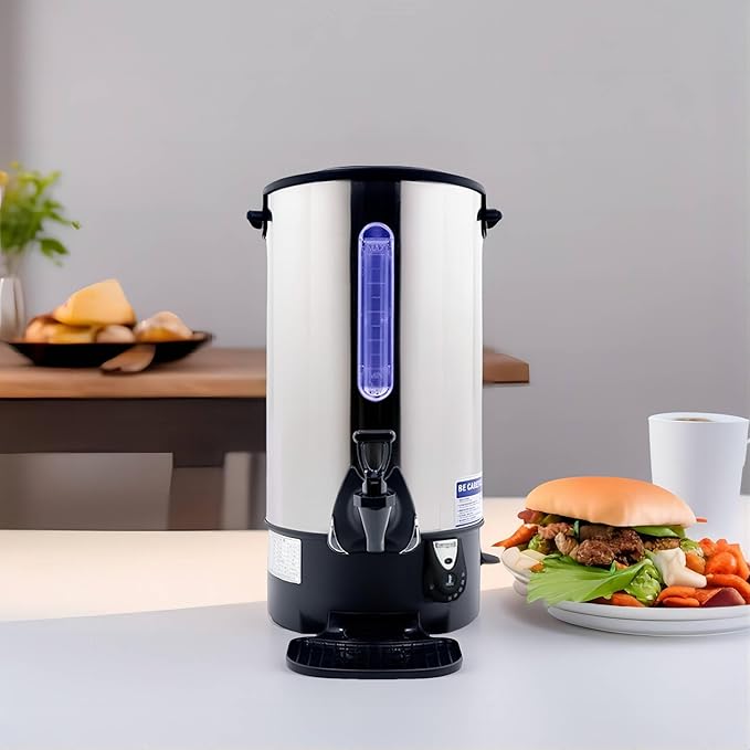 Commercial Electric Kettle Warmer Stainless Steel Hot Water Dispenser Hot Water Boiler And Warmer with Faucet Quick-Temp or Boil for Tea Coffee 1500W 9.7 Liter Capacity