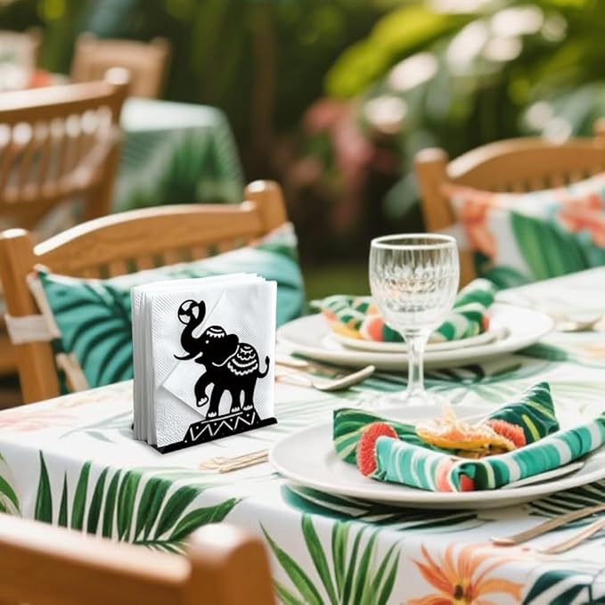 Circus Elephants Decorative Black Metal Napkin Holder for Table, 5.3" x 4.9" x 1.9" Animal Standing Napkin Holder for Home Kitchen Restaurant Picnic Party Coffee Bar Dining Room