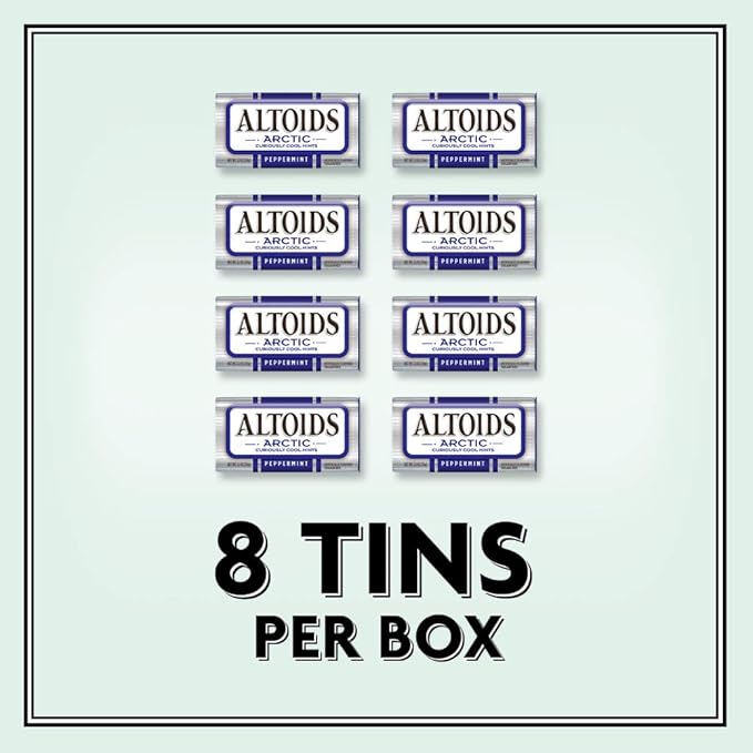 ALTOIDS Arctic Peppermint Breath Mints - Altoids Hard Candy Bulk, Sugar Free Mints 1.2 oz Tin, Pack of 8