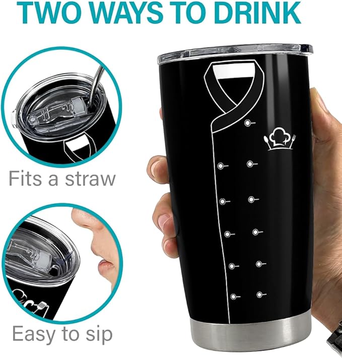 SANDJEST Gifts for Women Men Chef Tumbler 20oz Chef Stainless Steel Insulated Tumblers Coffee Travel Mug Cup Chefs Gifts for Birthday Christmas Cook Lovers Gift