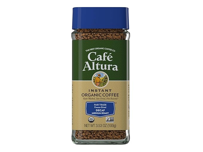 Cafe Altura Decaf Freeze Dried Instant Organic Coffee, 3.53 oz Jar (Pack Of 6)