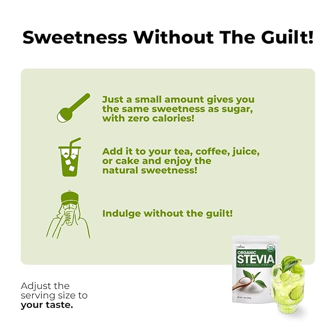 Viccoky Organic Stevia Powder, Pure Stevia Extract Powder, Sugar-Free & 0 Calories, No Additives, Sugar Substitute, Natural Sweetener, 10oz (284g)