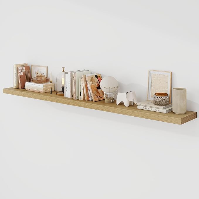 72 Inch Floating Shelves, 9.3" Deep Floating Shelf Wall Mounted, 72" Wall Shelves, Rustic Deep Bookshelf, Large Display Shelves & Storage Shelves for Bedroom, Living Room, Oak, Set of 1