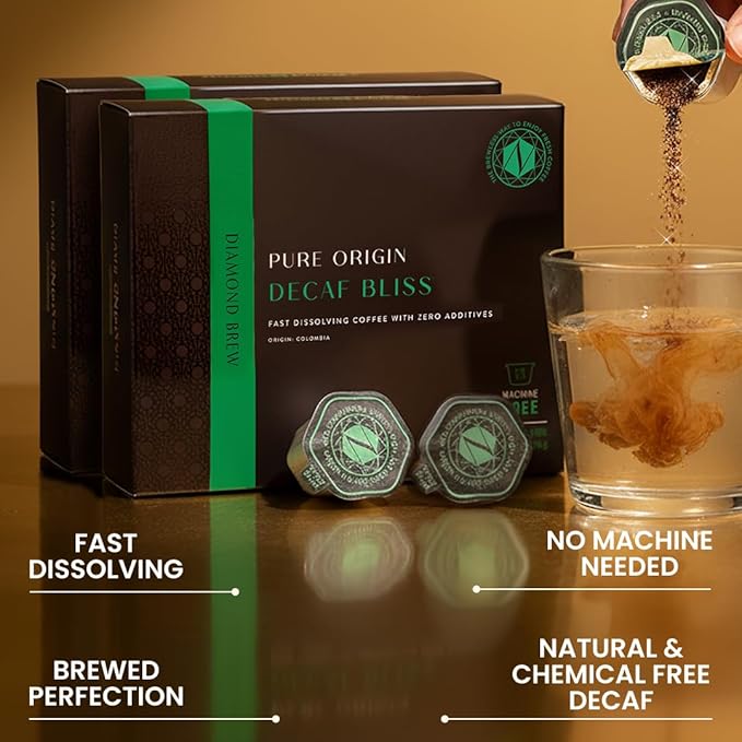 Luxury Instant Espresso - Decaf, Hot or Iced Instant Coffees, Cold Brew Coffee, Double Shot Espresso, 12 Count, 100% Arabica, Sugar Free, No Additives - Original Diamond Brew