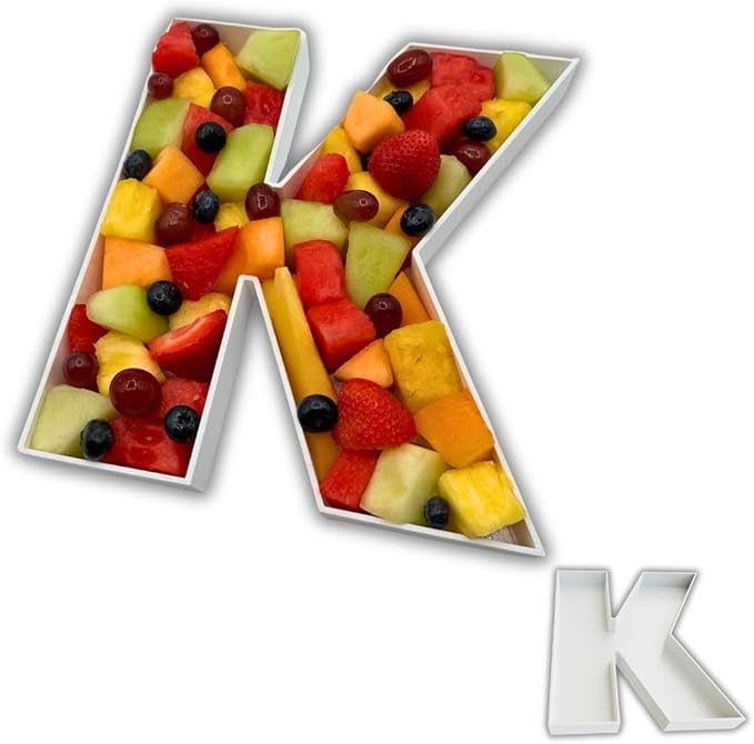 Hard Plastic Reusable Fillable Letters Numbers Serving Trays for Party Decoration (K, White)