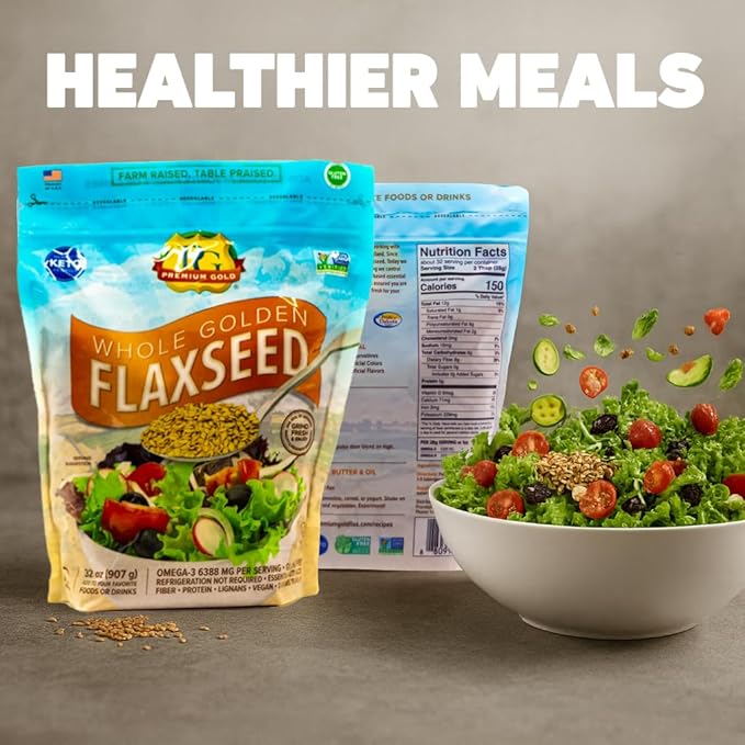 Premium Gold | Whole Flax Seed | 2 lbs. | Gluten-Free, Non-GMO, Kosher, Raw Seeds, Excellent Source of Fiber, Source of Omega-3, Plant-Based Protein, No Preservatives, No Additives