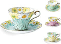Aynsley Daisy Corset Fine Bone China Teacup & Saucer Set - 5oz (150ml), Hand-Painted Gold Trim, Christmas Gift for Tea Lovers, Elegant Afternoon Tea Set(Blue)