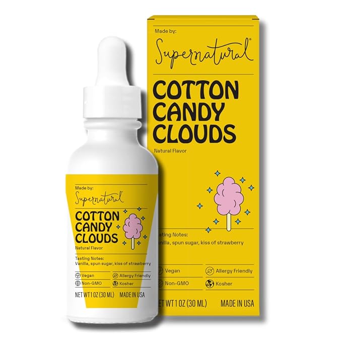 Supernatural Natural Flavors, Cotton Candy Clouds - Vegan, Non-GMO, Non-Synthetic, Unsweetened, Concentrated. 30ml/1oz.