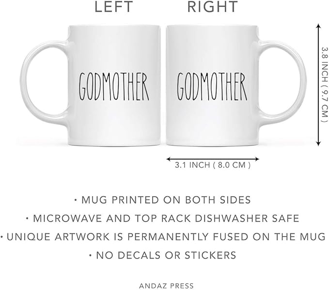 Andaz Press Simple Rustic Farmhouse Kitchen Decor 11oz. Ceramic Coffee Tea Mug Gift, Godmother, 1-Pack, Birthday Christmas Gift Ideas for Family, Friends