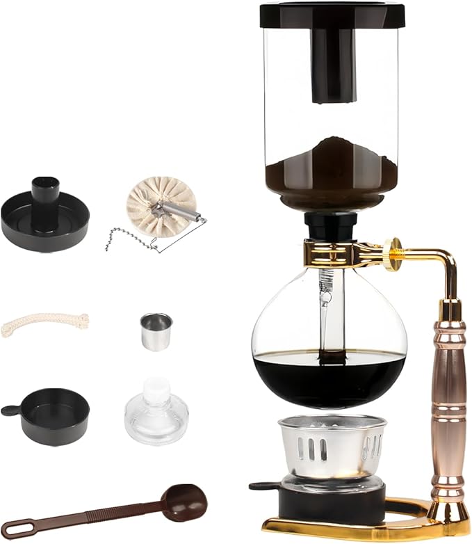Siphon Coffee Maker, 3-Cup (360ml) Glass Vacuum Coffee Brewer with Alcohol Burner & Filters, Stovetop Safe, Manual Coffee Machine for Home Barista, Gift for Coffee Lovers