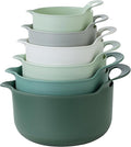 COOK WITH COLOR Nesting Plastic Mixing Bowl Set with Pour Spouts and Handles, Sage, 6 Piece Non-Slip